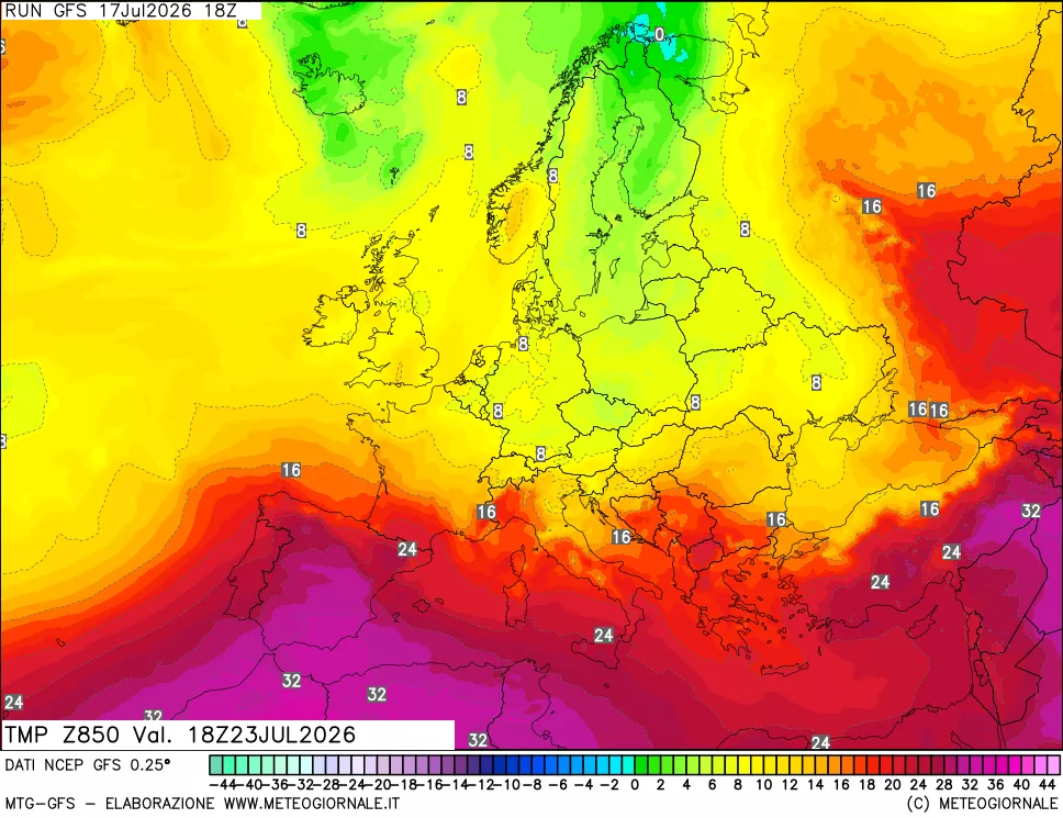 mappa 850 hPa Temp