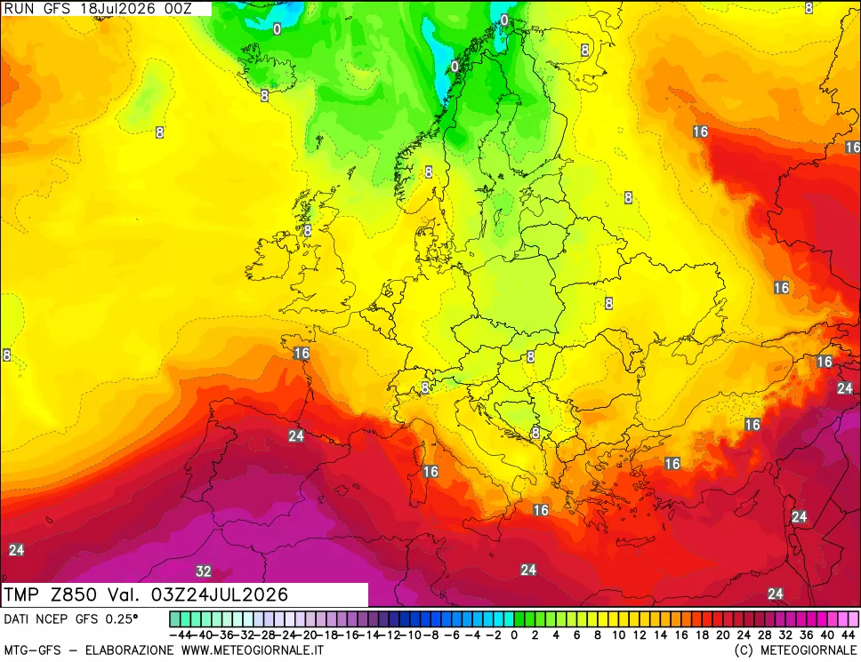 mappa 850 hPa Temp