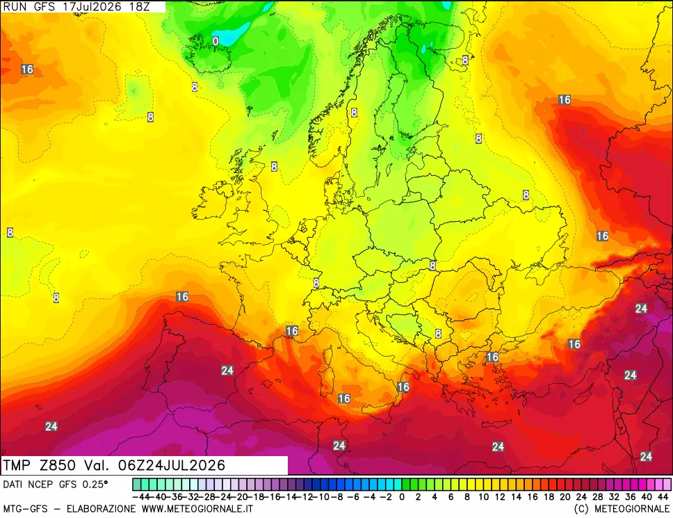mappa 850 hPa Temp