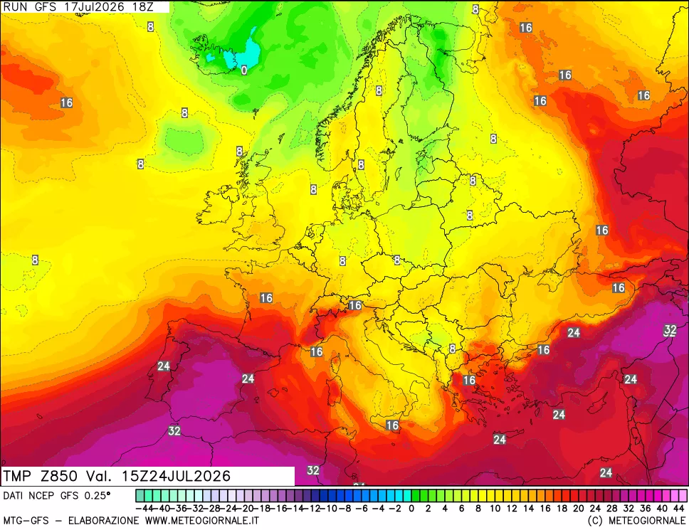 mappa 850 hPa Temp