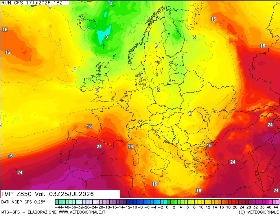 mappa 850 hPa Temp