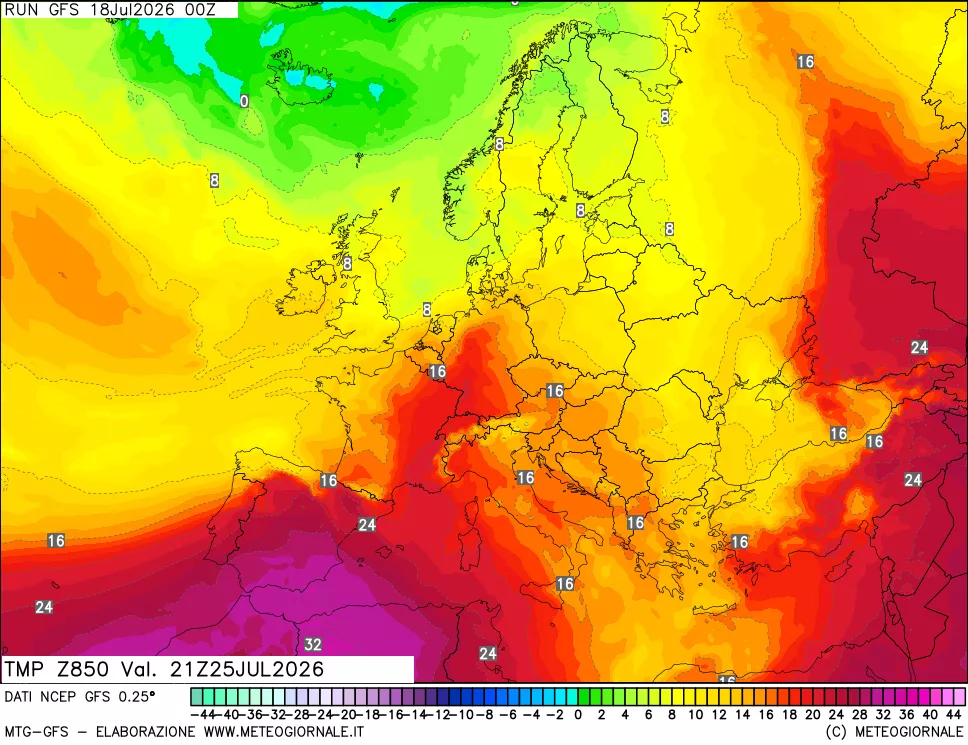 mappa 850 hPa Temp