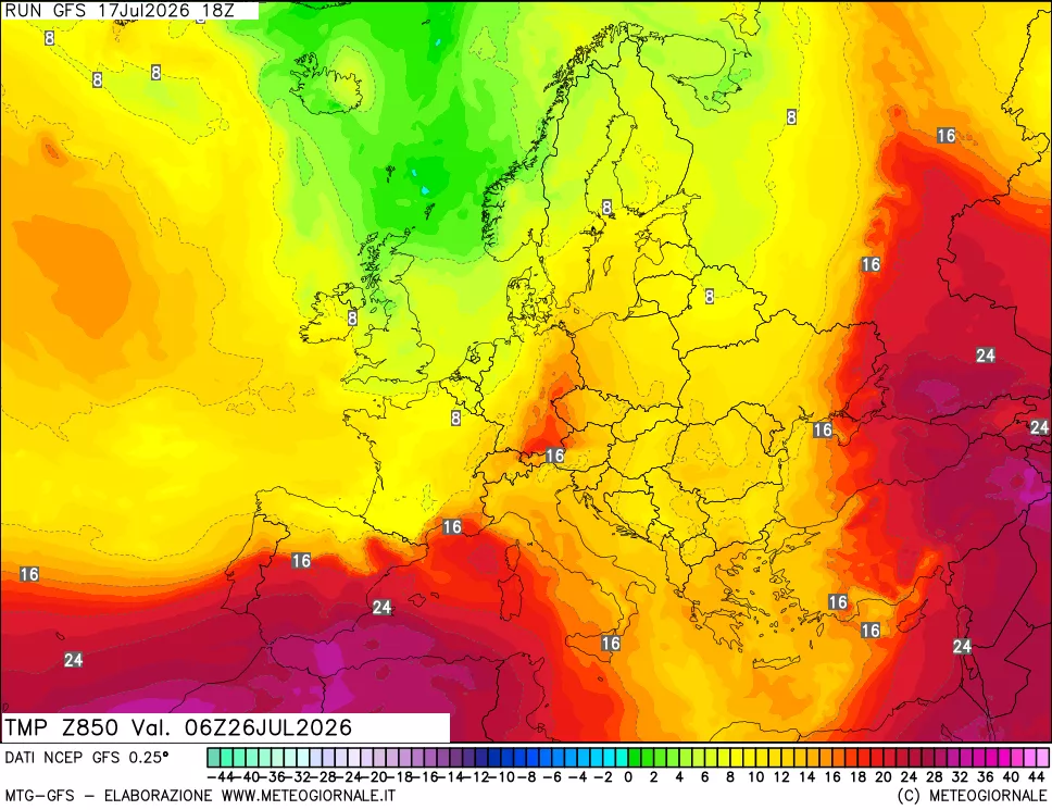 mappa 850 hPa Temp