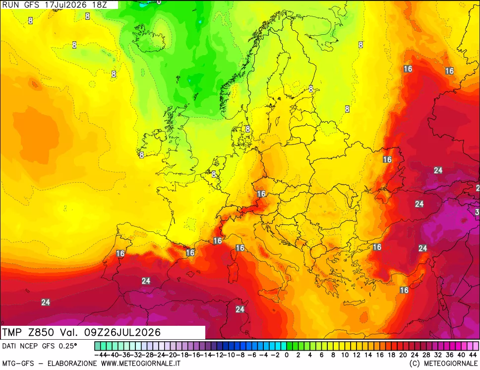 mappa 850 hPa Temp