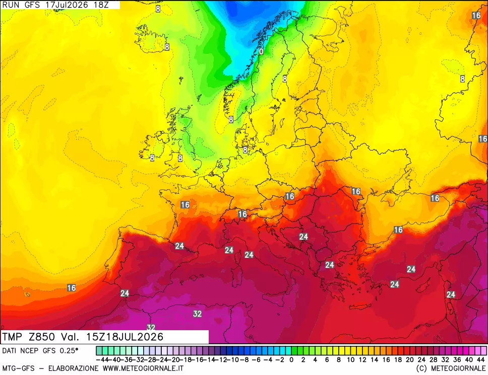 mappa 850 hPa Temp