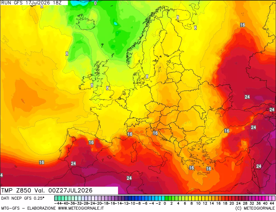mappa 850 hPa Temp