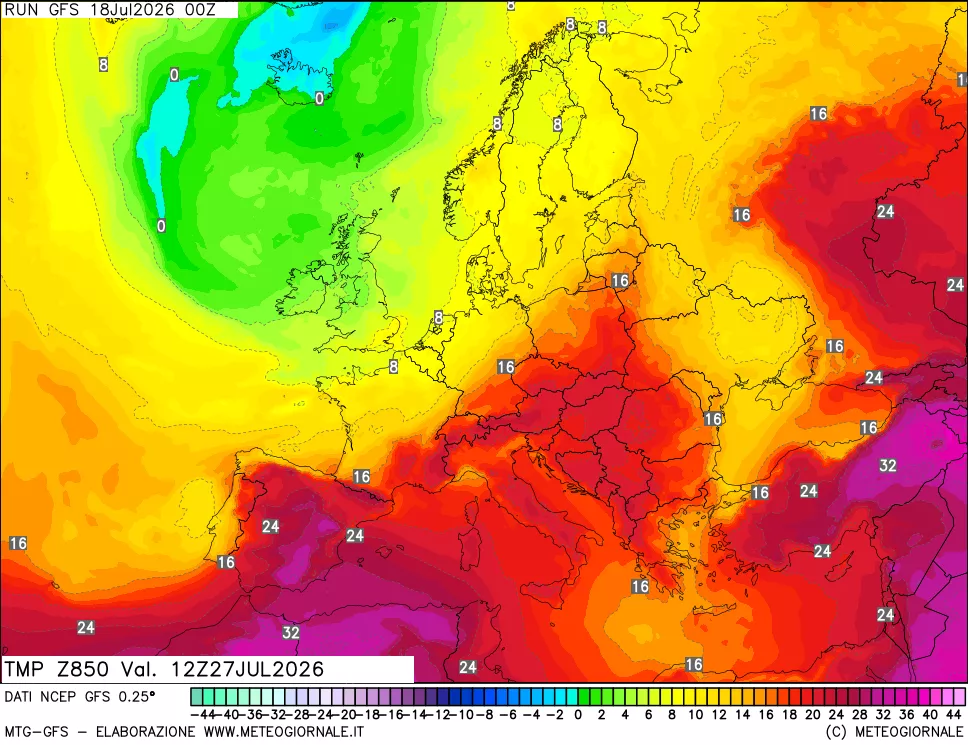 mappa 850 hPa Temp