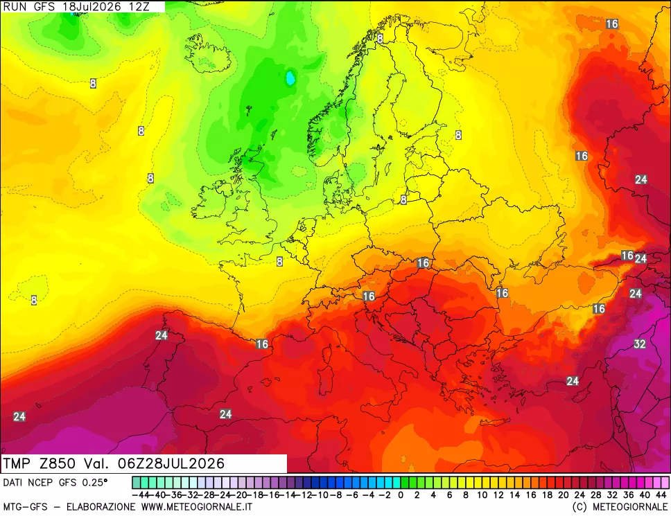 mappa 850 hPa Temp