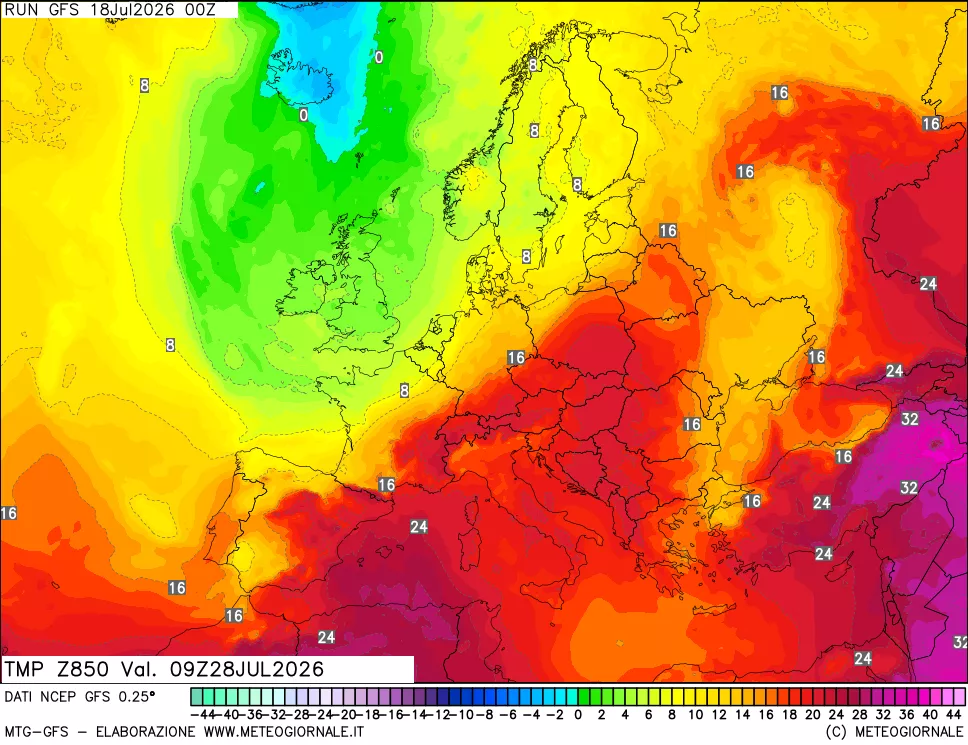mappa 850 hPa Temp