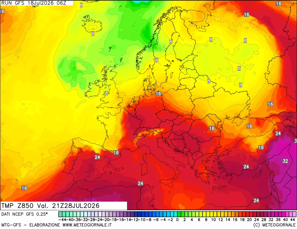mappa 850 hPa Temp