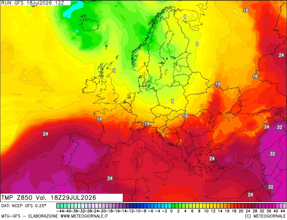mappa 850 hPa Temp