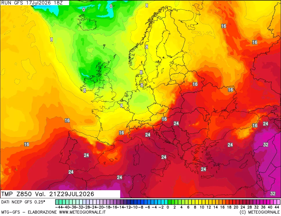 mappa 850 hPa Temp