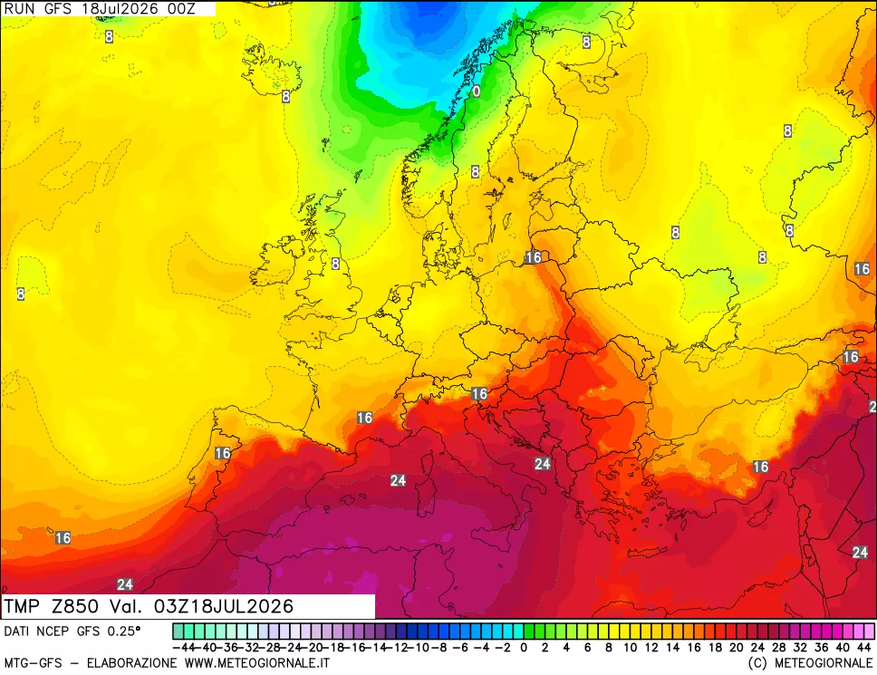 mappa 850 hPa Temp