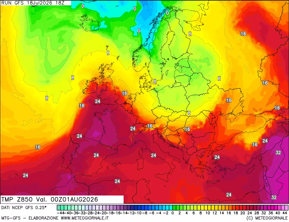 mappa 850 hPa Temp