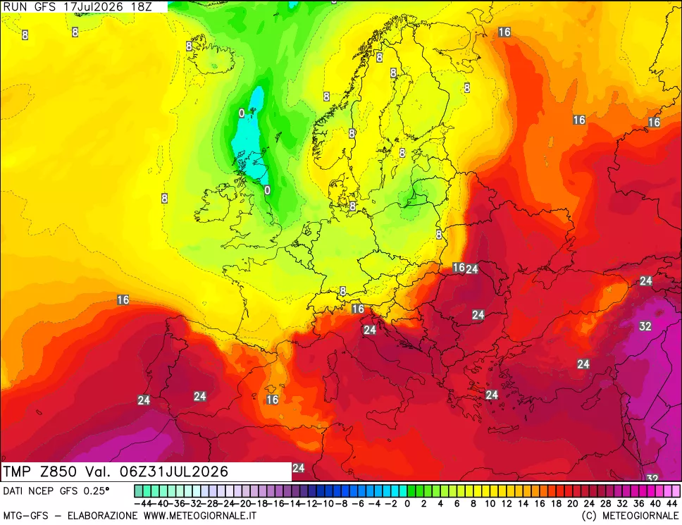 mappa 850 hPa Temp