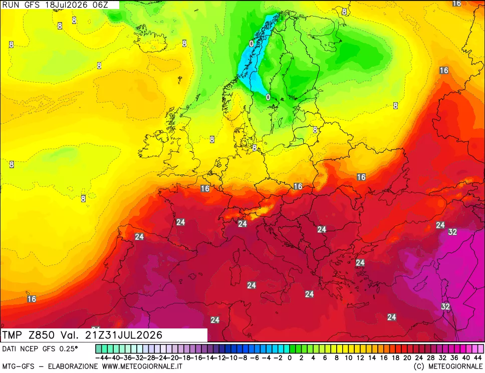 mappa 850 hPa Temp