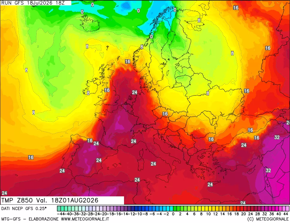 mappa 850 hPa Temp