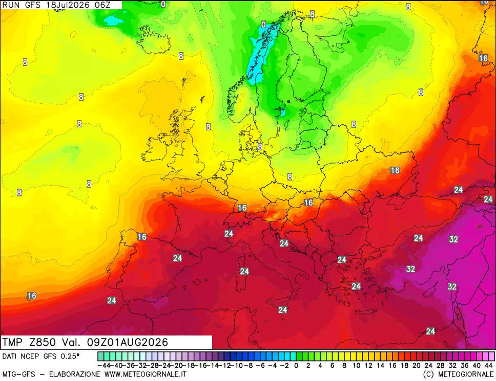 mappa 850 hPa Temp