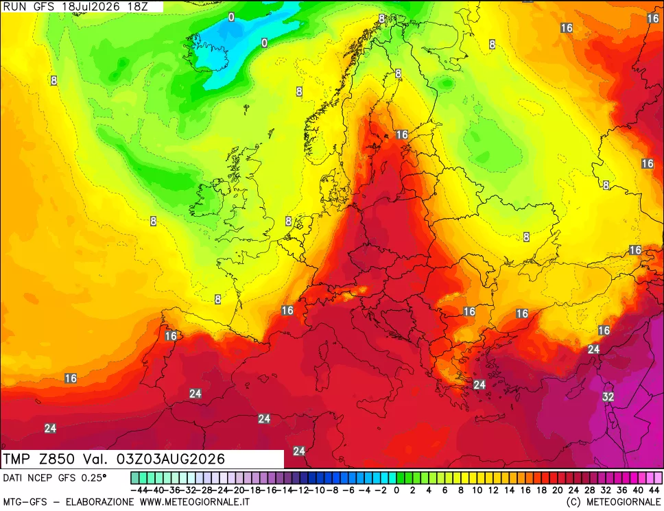 mappa 850 hPa Temp