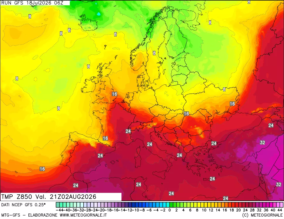 mappa 850 hPa Temp