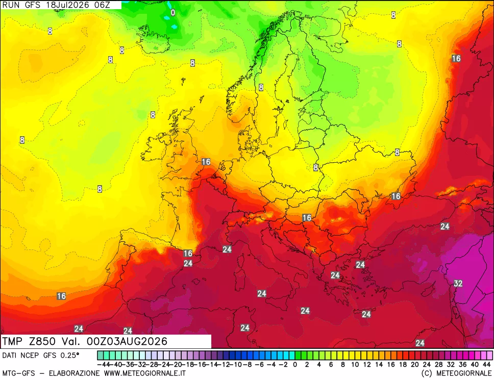 mappa 850 hPa Temp