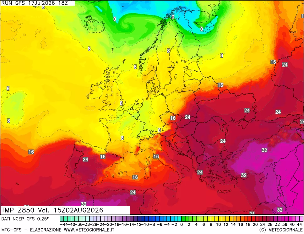 mappa 850 hPa Temp