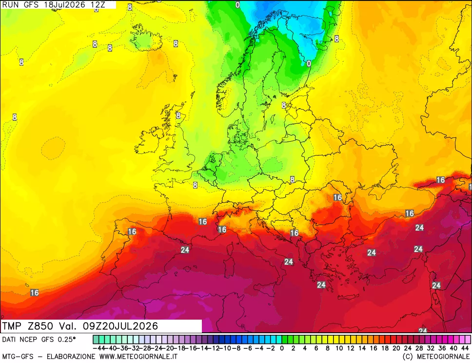 mappa 850 hPa Temp