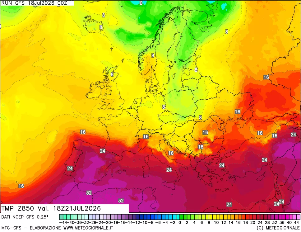 mappa 850 hPa Temp