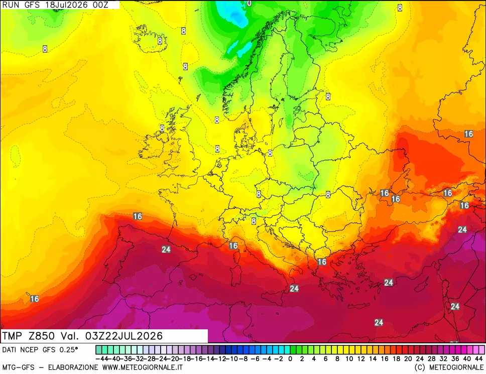 mappa 850 hPa Temp
