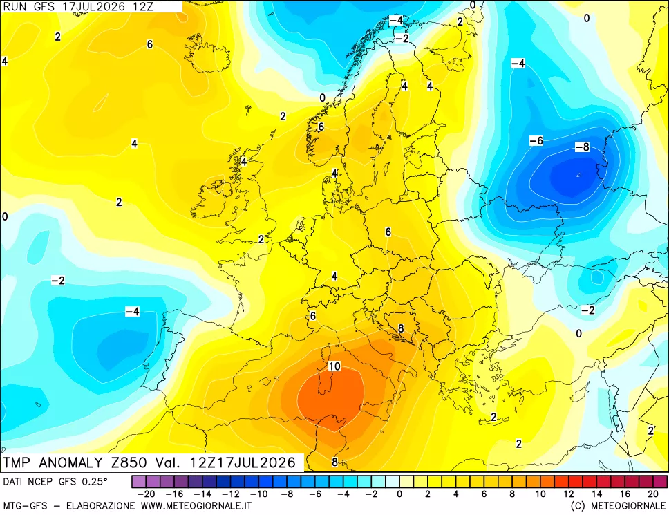 mappa 850 hPa Temp Anomaly vs Cli.No 1981-2010