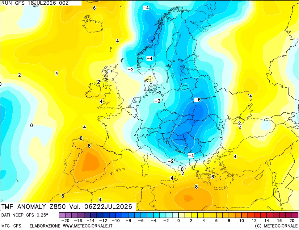 mappa 850 hPa Temp Anomaly vs Cli.No 1981-2010