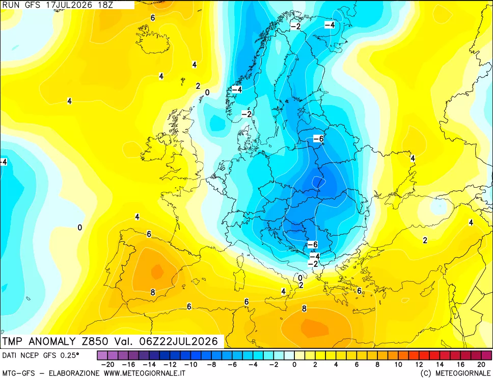 mappa 850 hPa Temp Anomaly vs Cli.No 1981-2010