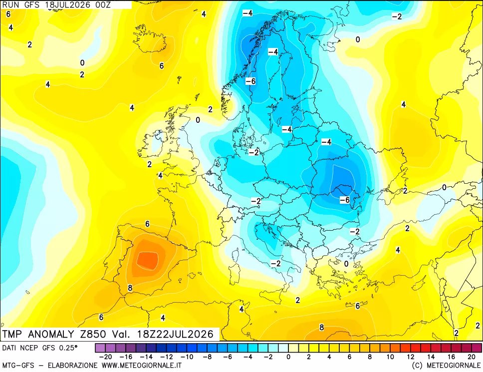 mappa 850 hPa Temp Anomaly vs Cli.No 1981-2010