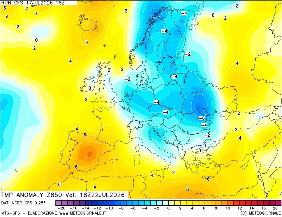 mappa 850 hPa Temp Anomaly vs Cli.No 1981-2010