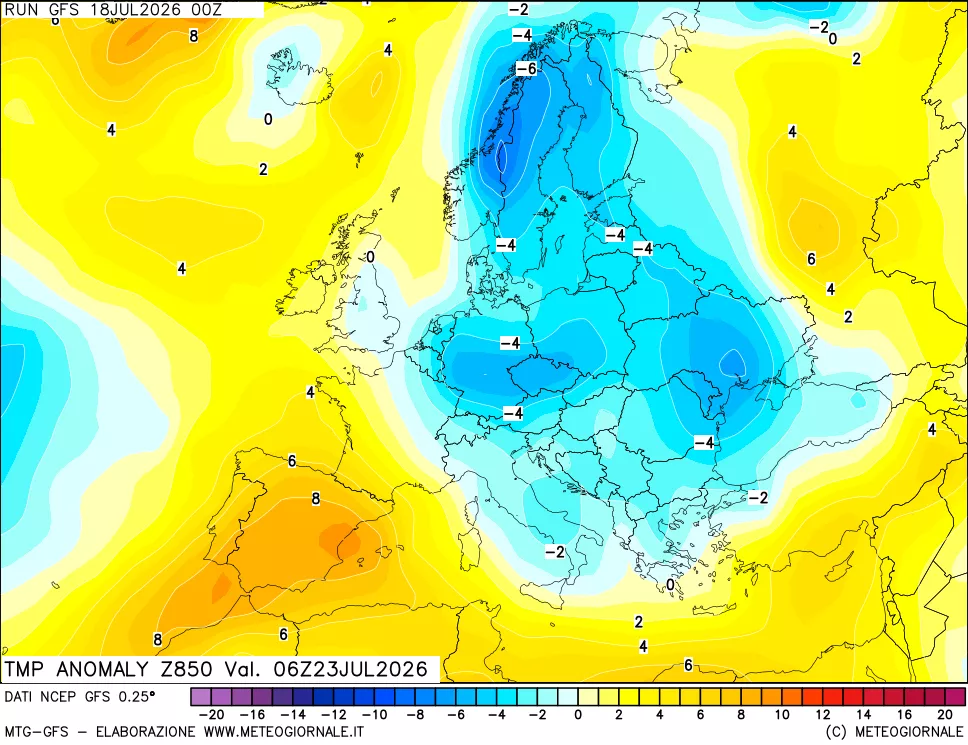 mappa 850 hPa Temp Anomaly vs Cli.No 1981-2010