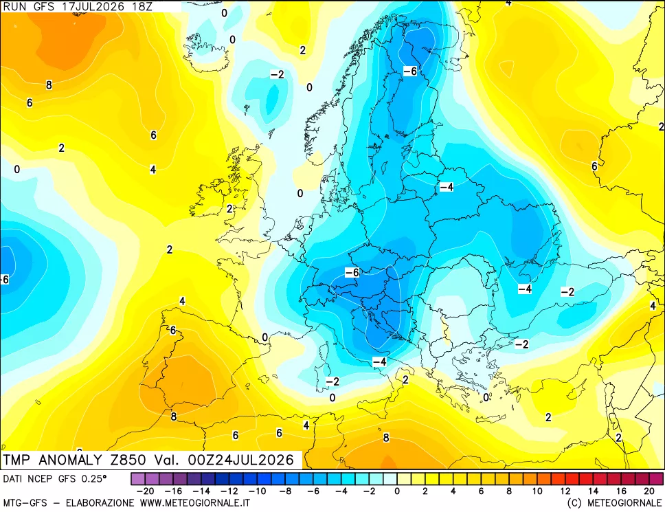 mappa 850 hPa Temp Anomaly vs Cli.No 1981-2010