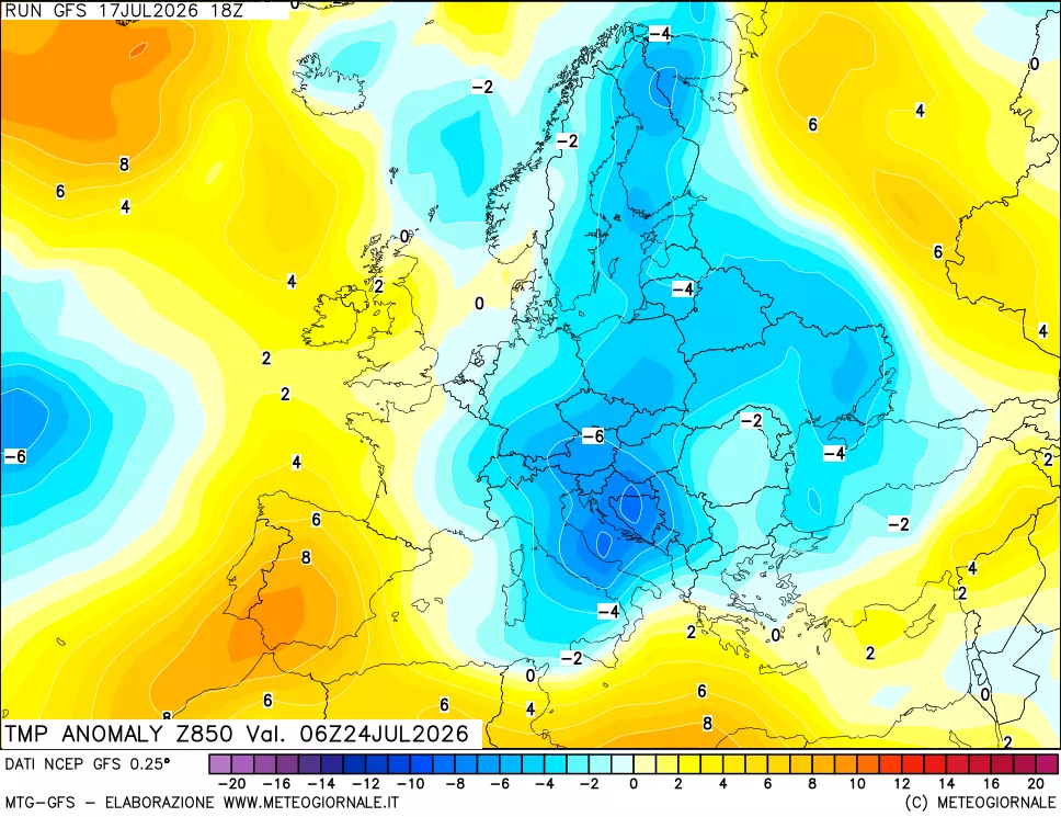 mappa 850 hPa Temp Anomaly vs Cli.No 1981-2010