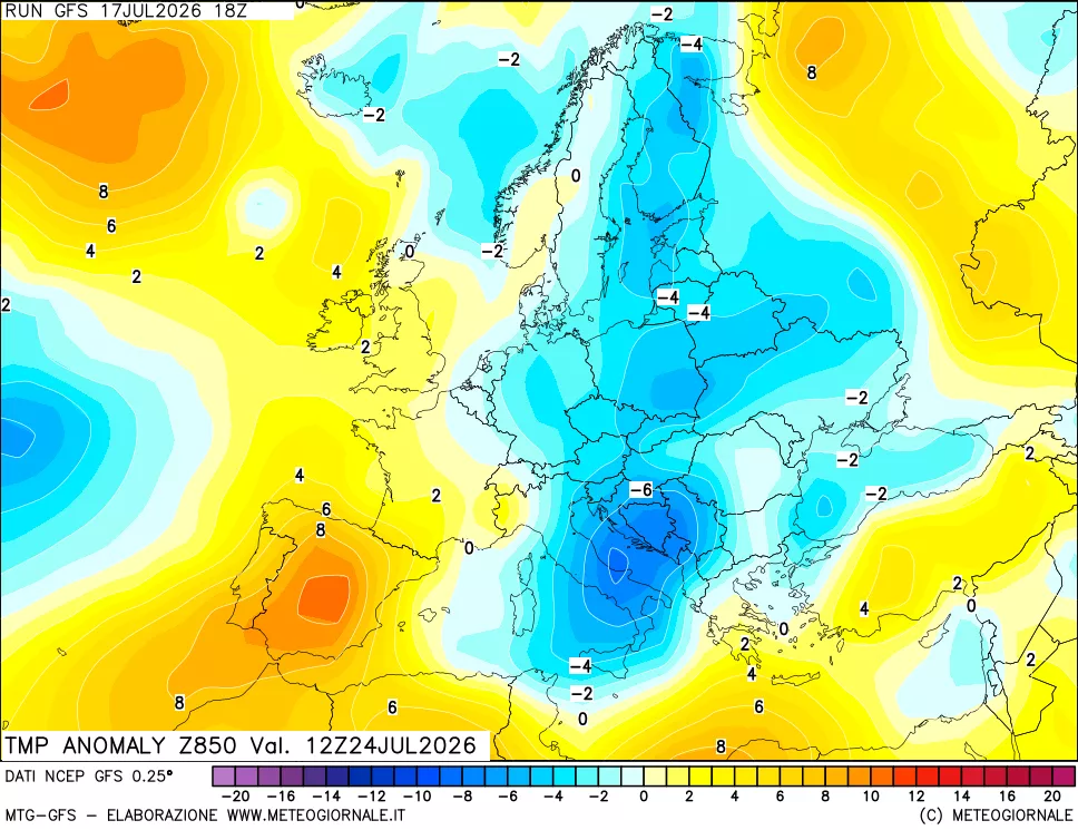 mappa 850 hPa Temp Anomaly vs Cli.No 1981-2010