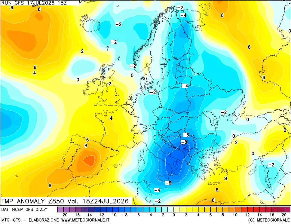 mappa 850 hPa Temp Anomaly vs Cli.No 1981-2010