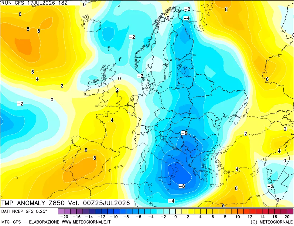 mappa 850 hPa Temp Anomaly vs Cli.No 1981-2010
