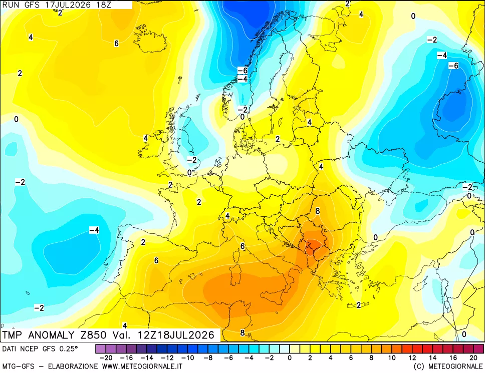 mappa 850 hPa Temp Anomaly vs Cli.No 1981-2010