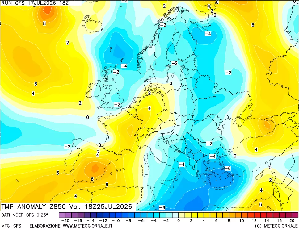 mappa 850 hPa Temp Anomaly vs Cli.No 1981-2010