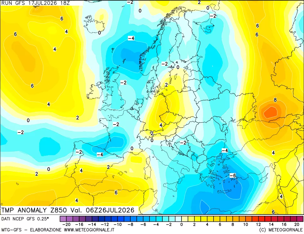 mappa 850 hPa Temp Anomaly vs Cli.No 1981-2010