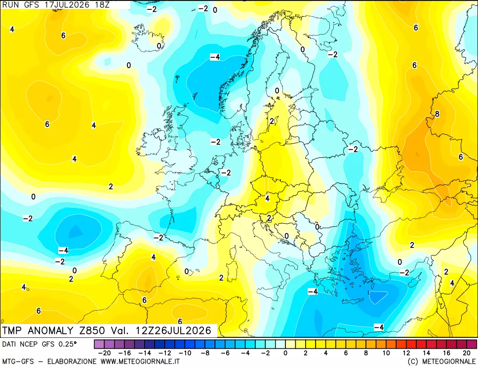 mappa 850 hPa Temp Anomaly vs Cli.No 1981-2010