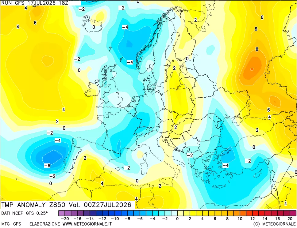 mappa 850 hPa Temp Anomaly vs Cli.No 1981-2010