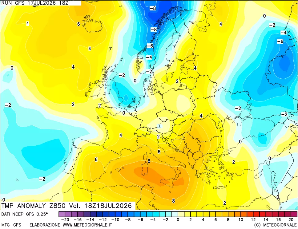 mappa 850 hPa Temp Anomaly vs Cli.No 1981-2010