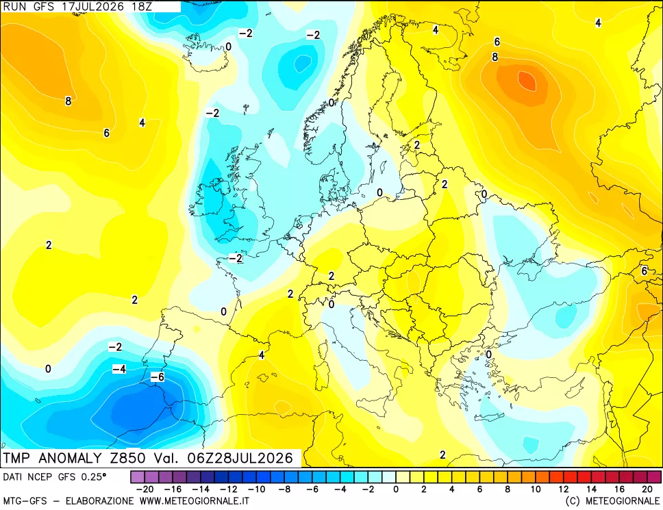 mappa 850 hPa Temp Anomaly vs Cli.No 1981-2010