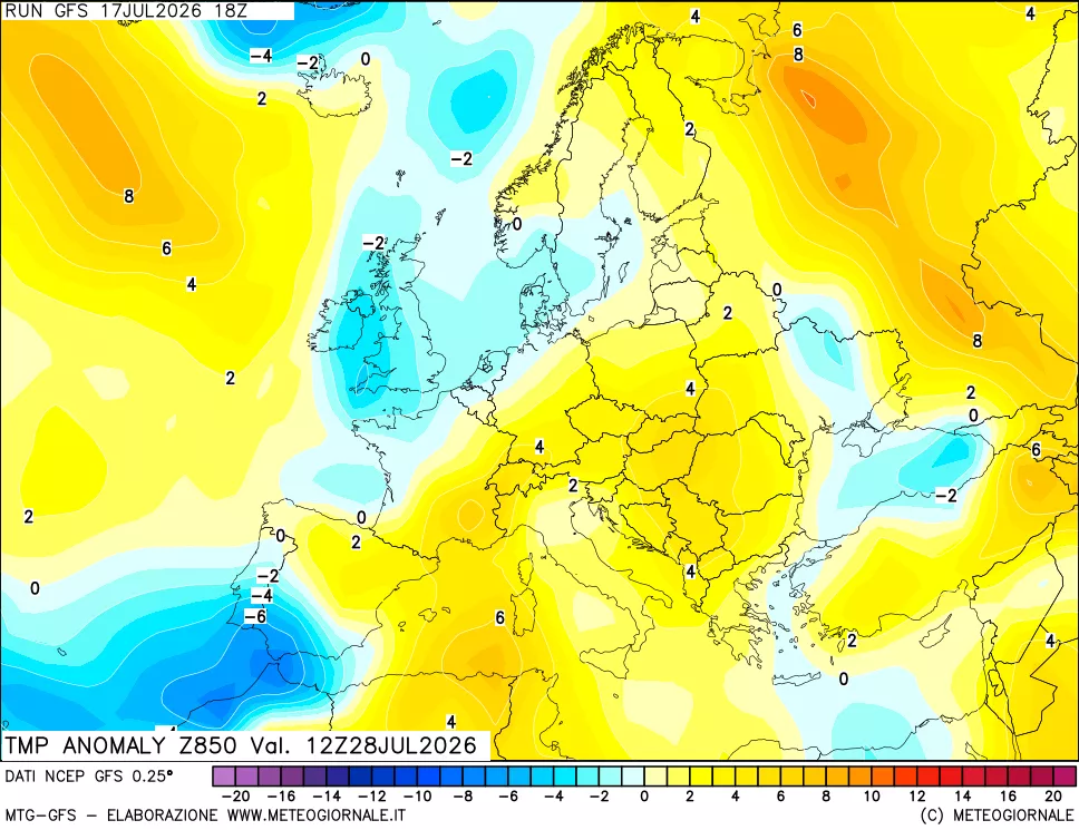 mappa 850 hPa Temp Anomaly vs Cli.No 1981-2010