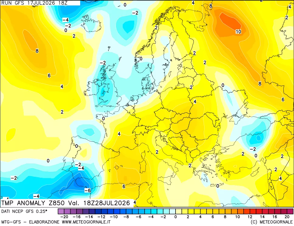 mappa 850 hPa Temp Anomaly vs Cli.No 1981-2010