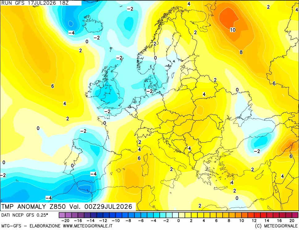 mappa 850 hPa Temp Anomaly vs Cli.No 1981-2010